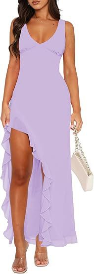 V-neck Hemline Dress Sleeveless Womens Clothing With A Letter-print Ruffled Trim
