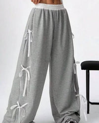 Women's Elastic-Waist Contrasting-Color Straight-Cut Casual Sports Pants