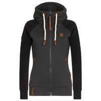 Womens Personalized Leather Patch Contrast-color Hoodie Authentic Quality