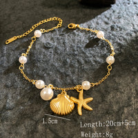 Titanium Steel Ocean Starfish Pearl Shell Bracelet