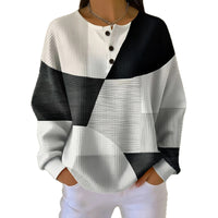 Retro 3D Digital Print Three-button Stand Collar Top