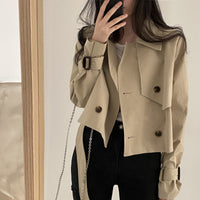 Retro Lapels Lace-up Loose Solid Color Suit Collar Long Sleeve