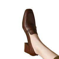 Women's Spring And Autumn New Medium Chunky Heel Soft Bottom Leather Shoes