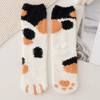 Coral Fleece Socks Women's Mid-calf Length Winter Thickened Fleece Warm Cat's Paw Socks