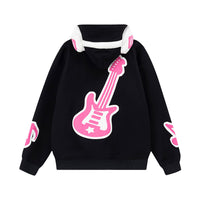 Note Printing Plus Velvet Hooded Sweater Cardigan