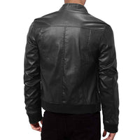 Mens Winter Warm Zip-Up Stand Collar Slim-Fit Leather Jacket Coats