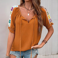 Casual Woven-Strap Patchwork Shirt Fashionable Euro-American Style Export-Quality Lace-Up Pullover Shirt