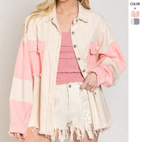 Retro Washed Patchwork Color-Block Denim Jacket For Women