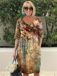 Floral Art Casual Mid-Length Pocket Dress