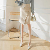 Contrast Color Curved Retro OL Elegant Hip Wrapping Skirt