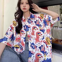 Summer Retro Full Printed Short-sleeved Shirt For Women