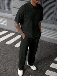 Jacquard Texture Polo Shirt Men's Short-sleeved Trousers Casual Two-piece Suit