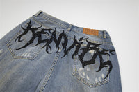 Punk Make Old Ripped Letter Denim Trousers Men