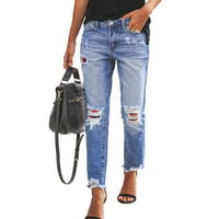 Fashion Sexy Ripped Raw Edge High Waist Ladies Cropped Jeans