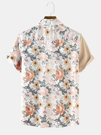 Men's Casual Stitching Printing Short-sleeved Shirt