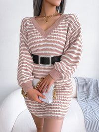 Women's Striped Lace-Up Knitted Dress