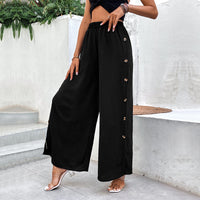 Black Wide-leg Split Pants For Women Loose-fitting For Summer
