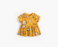 Girls' Dress With Cartoon Printed Summer Short Sleeves