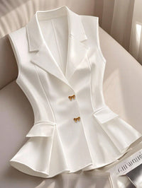 Waist-cinching Ruffled Hem Elegant Commuter Outer Vest
