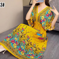 Floral-print Bohemian Cotton Silk Dress