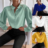 Commute Style Solid Color Round Neck Long Sleeve Single-breasted Women's Shirt