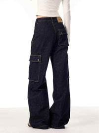 Multi-pocket Straight Cargo Jeans Women's Wide-leg Trousers