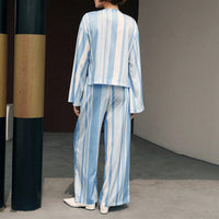 Striped Long-sleeved Shirt Straight-leg Trousers Pajamas Two-piece Set For Women