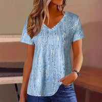 Women's Printed V-Neck Short-Sleeve Top