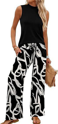 European And American-style Slim-fit Printed Casual Set