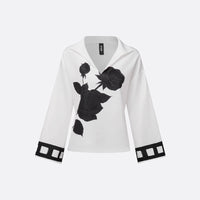 Stylish Relaxed-fit Womens T-shirt With A Stand-up Collar Long Sleeves And A Floral Print