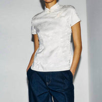 Elegant Satin Stand Neck Vintage Shirt