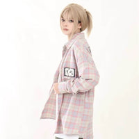 Long Sleeve Plaid Shirt Loose-fitting Versatile Blouse Design Retro Coat
