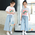 Fashion Super Western Wide Leg Pants Short Sleeve Two Piece Set