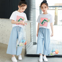 Fashion Super Western Wide Leg Pants Short Sleeve Two Piece Set