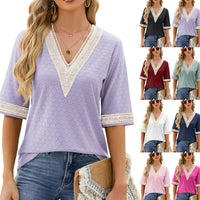 Womens Loose Top With Golden Lace Panels And Three-Quarter Sleeves