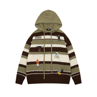 Autumn Retro  Pattern Colorful Stripes Hooded Cardigan
