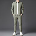 Autumn New Lapel Zip-up Cardigan Coat Jacket Trendy Trousers Mens Two-piece Set