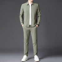 Autumn New Lapel Zip-up Cardigan Coat Jacket Trendy Trousers Mens Two-piece Set