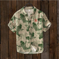 Retro Personalized Printed Casual Short-sleeved Linen Shirt Men's Loose Comfortable Shirt