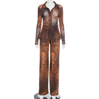 Womens Printed Cardigan And Wide-Leg Pants Set