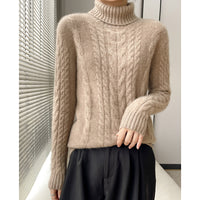 Cable-knit Turtleneck Bottoming Sweater Pure Color All-matching Women's Pullover Gentle Temperament