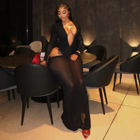 Womens Sheer Long-Sleeve Mesh Dress