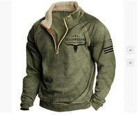 Printed Men's Long Sleeve Stand Collar Half Zip Sweater Neck Fleece-lined