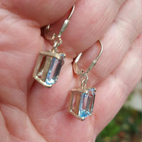 Beautiful Style 14K Gold Sea Blue Diamond Earrings