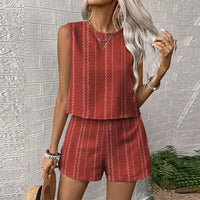 Womens Casual Striped Sleeveless Fashion Top And Shorts Two-Piece Set