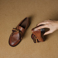 Womens Simple Retro Bow-Heeled Pumps