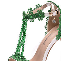Lace Beaded Stiletto Fish Mouth  Toe Sandals Roman
