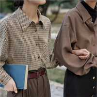 French Style Retro Plaid Shirt For Women