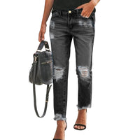 Fashion Sexy Ripped Raw Edge High Waist Ladies Cropped Jeans