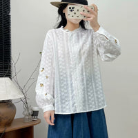 Japanese Style New Literary Solid Color Lace Long-sleeved Shirt